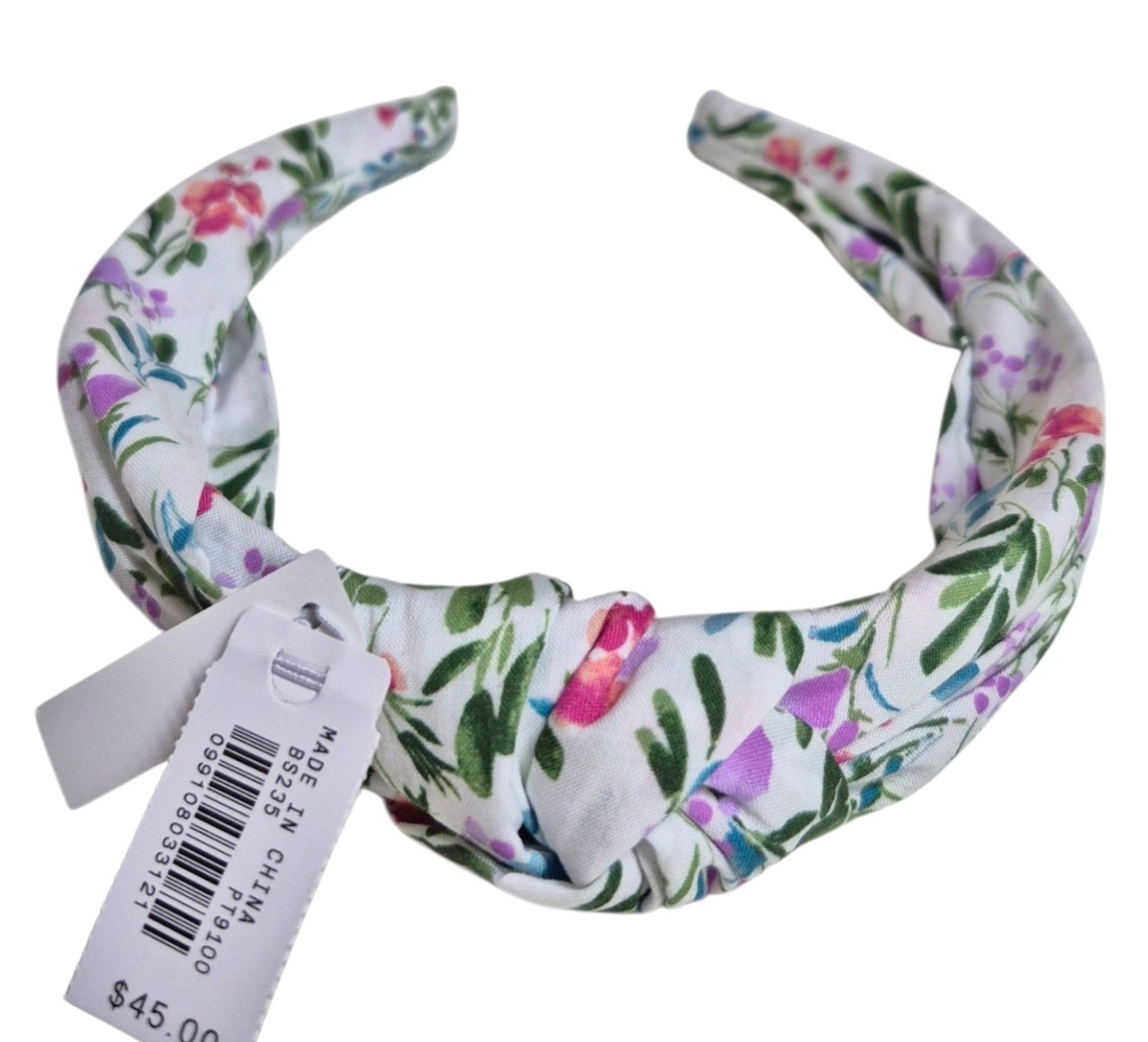J.Crew Factory Floral Printed Knot Headband Bright White Lilac Multi BS235 New