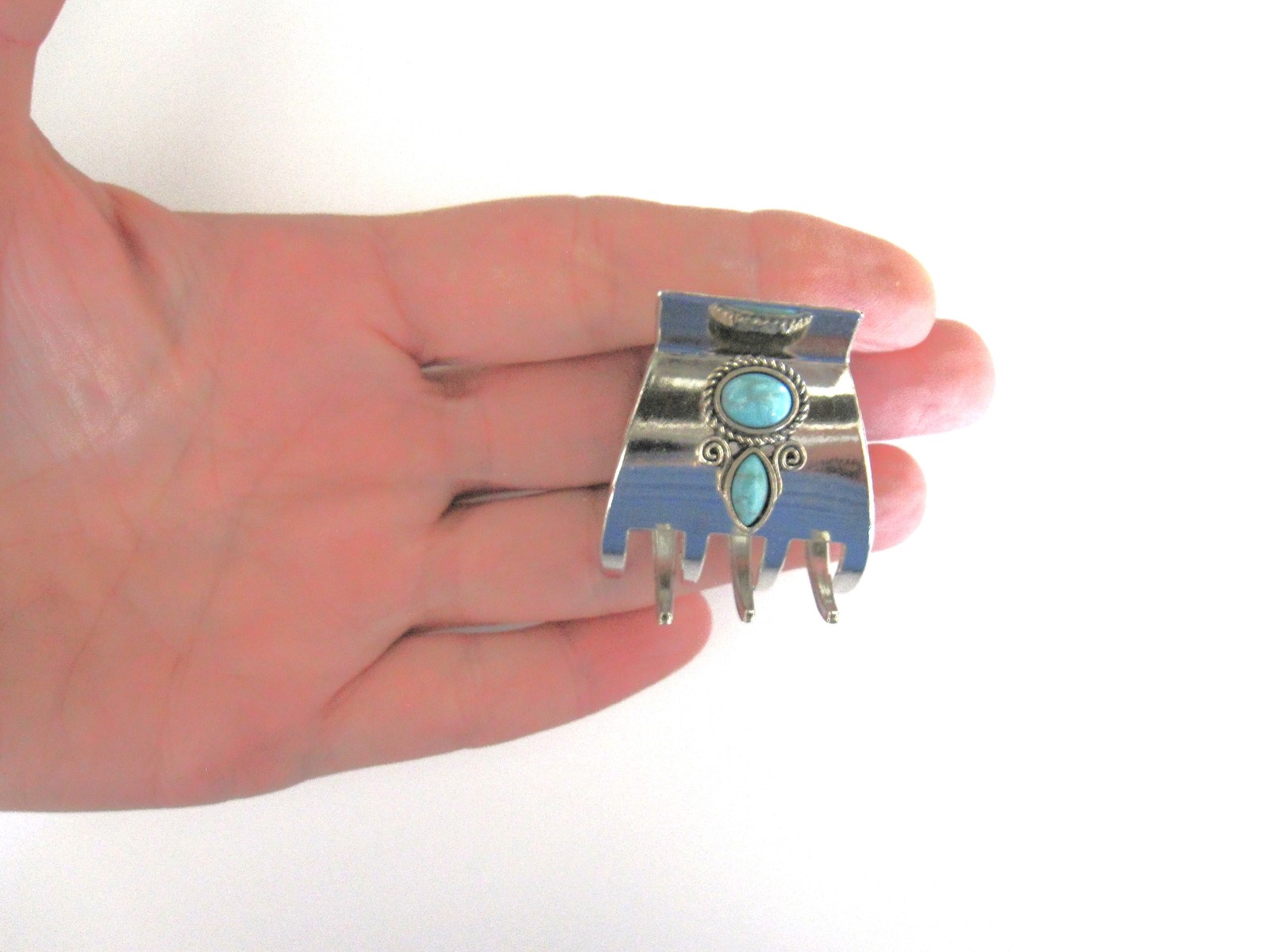 Small/medium turquoise blue stone metal western hair claw clip