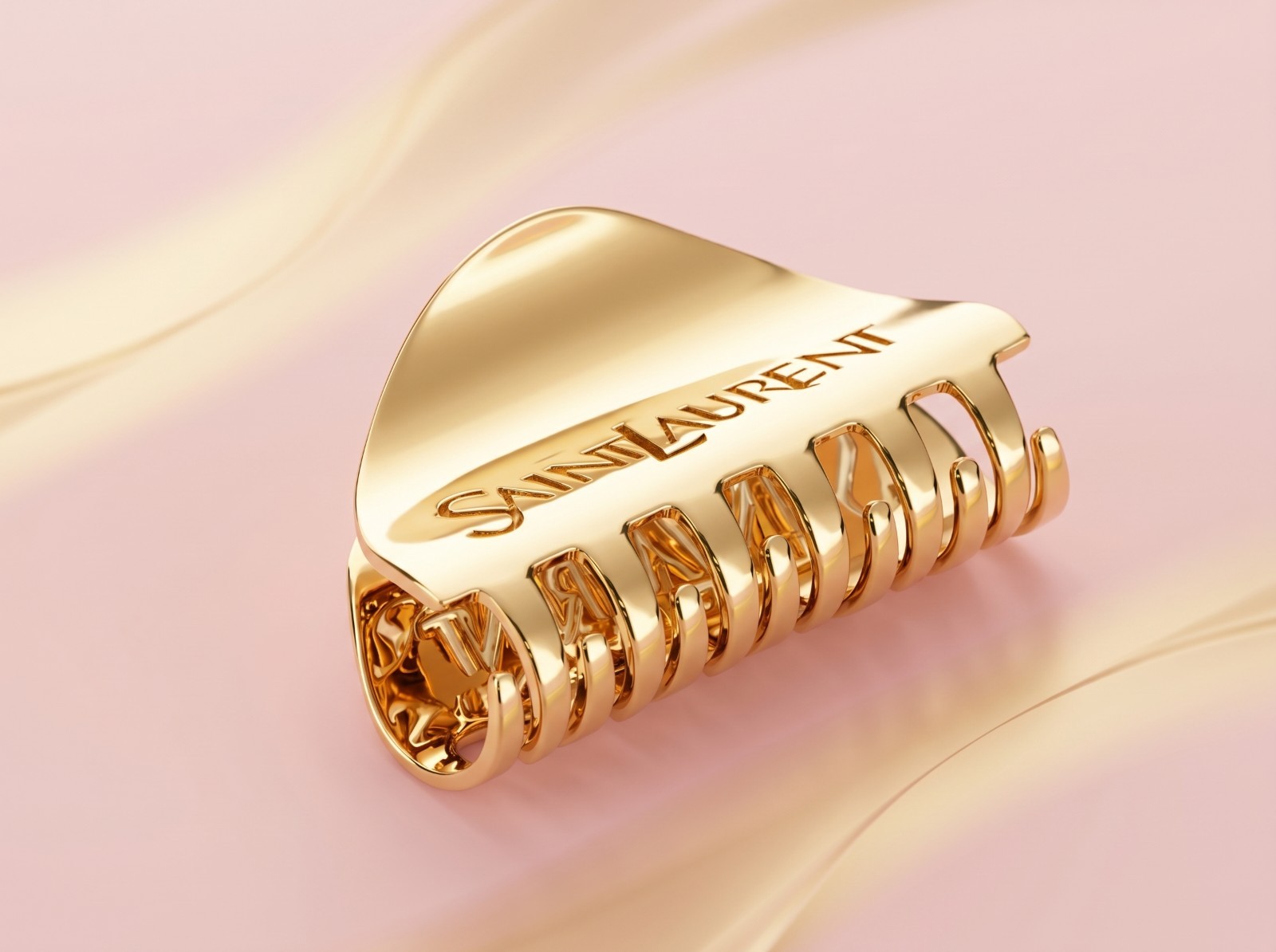 YSL Half Moon Claw Clip Gold Tone Hair Clip Elegant Women