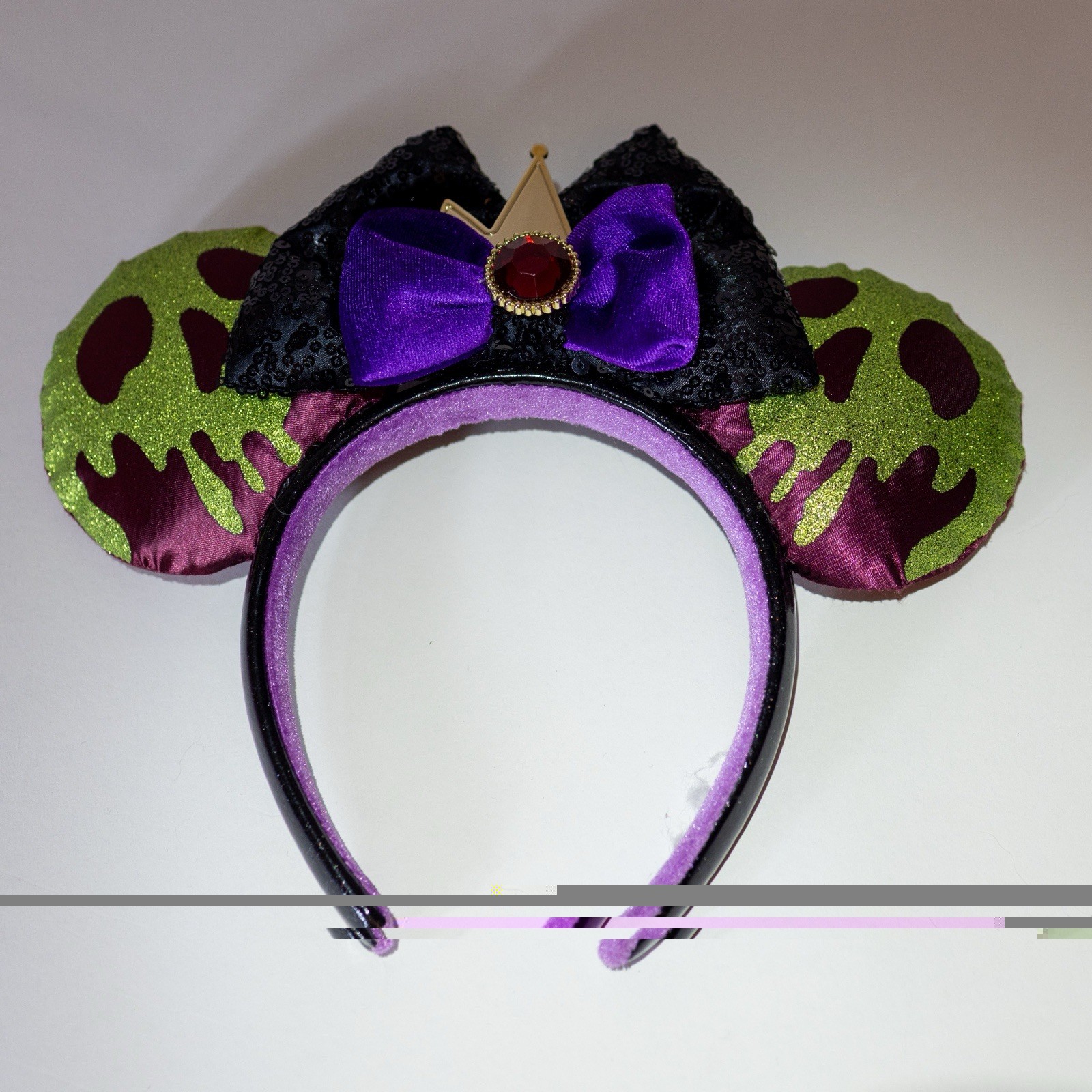 Maleficent Mouse Ears Headband Purple Black Green Sequin Bow, Padded Solid