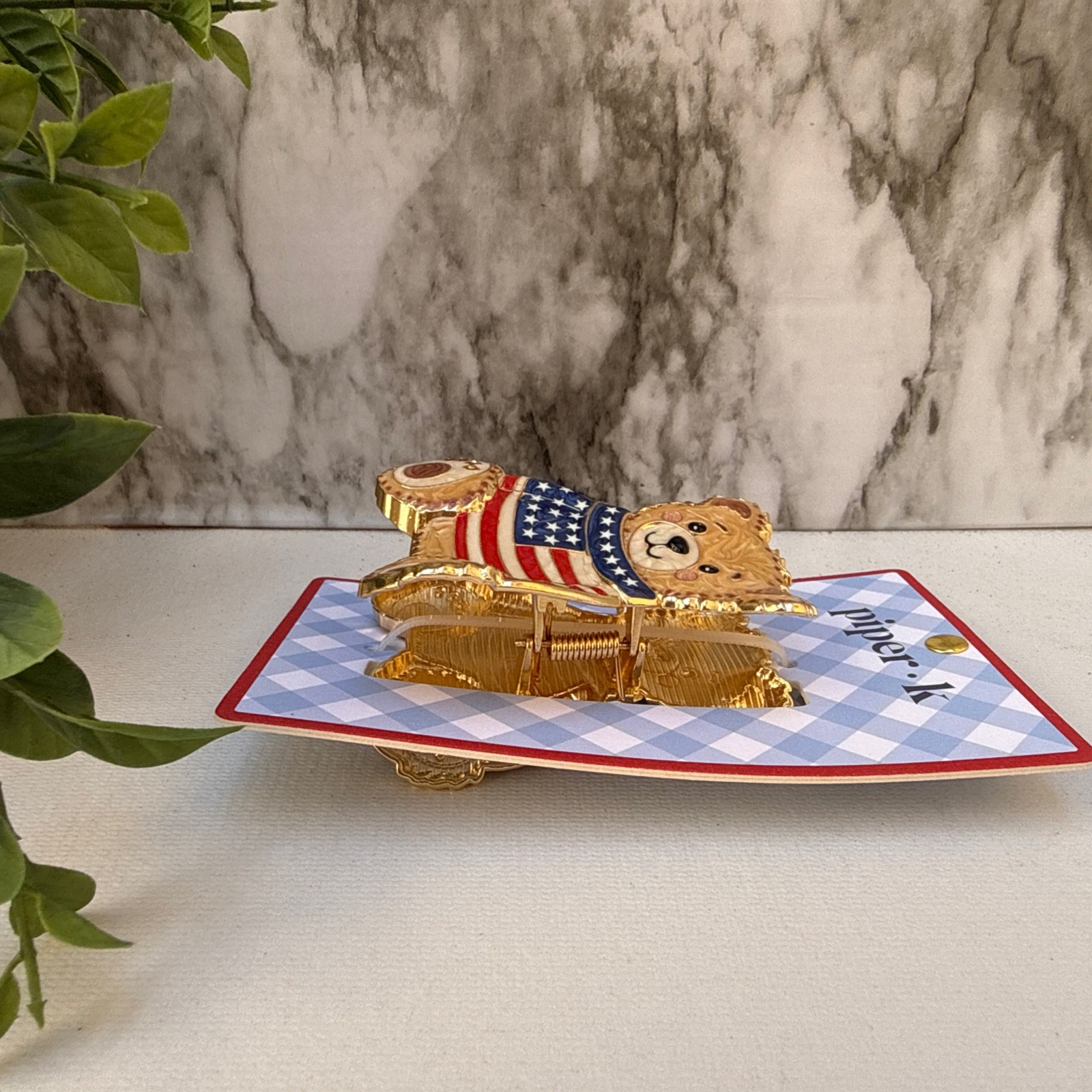 Piper K Patriotic Teddy Bear Hair Claw Clip Red White Blue/American Flag – New