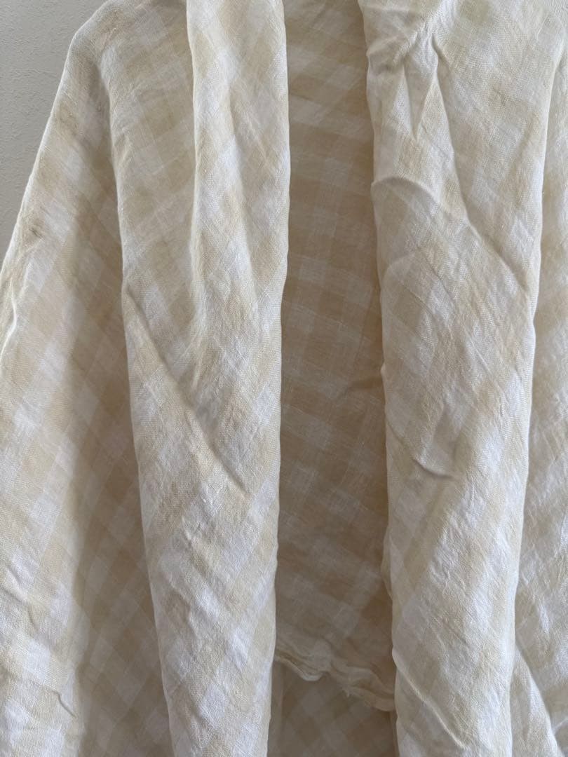 Daniela Gregis Linen Patchwork Stole White Check 140cm x 140cm