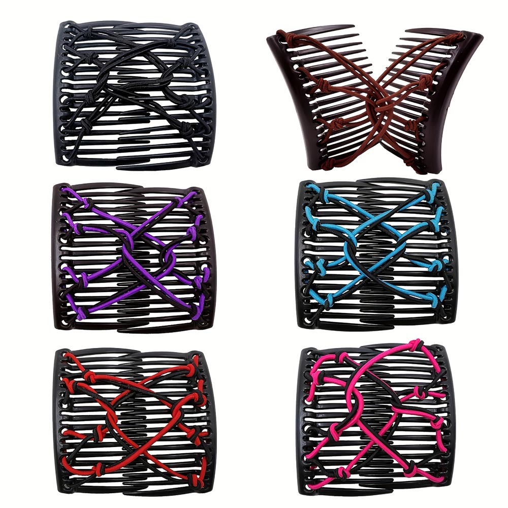 Stretchable Secure-Grip Comfortable 6-Piece Adjustable Elastic Double Hair Combs