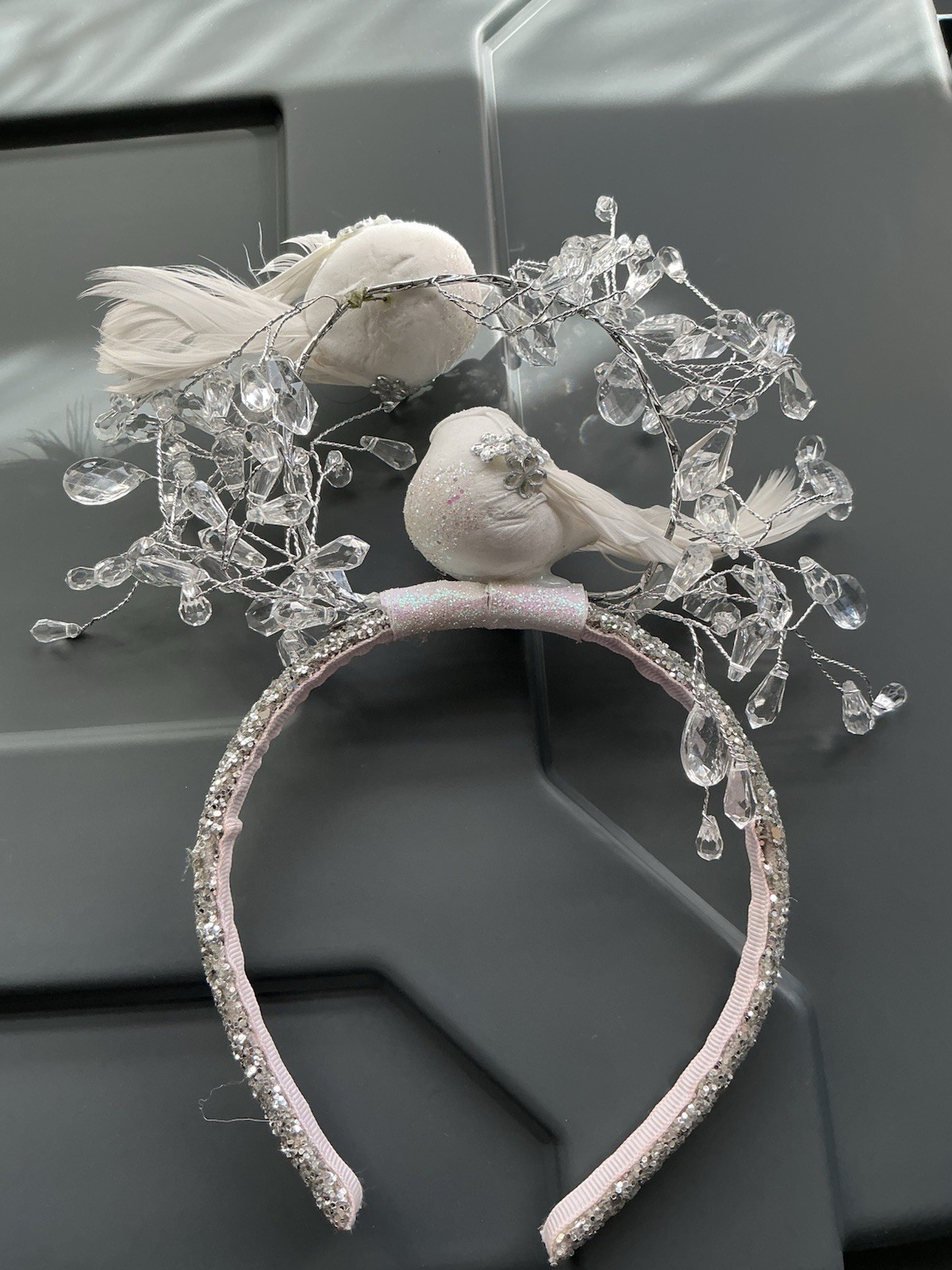 Handmade Winter Crystal Bird Headband – Elegant Sparkly Hairpiece 1 Of A Kind