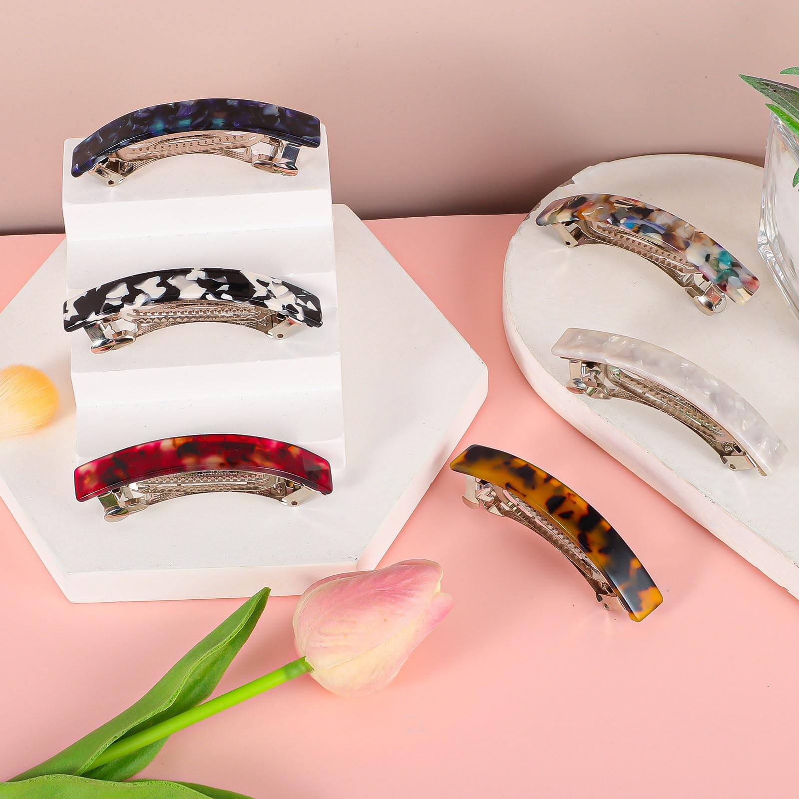 6 Pcs Acetate Tortoise Hair Barrettes for Women Fine Thin Thick Hair