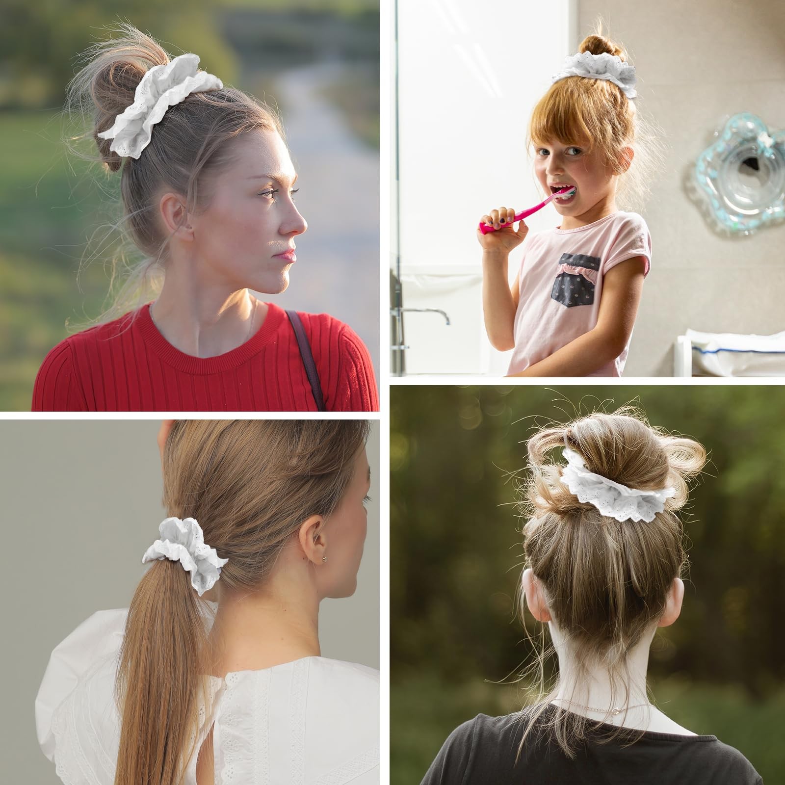 White Lace Scrunchies Large Elastic Hair Ties Double Layer No Damage Women