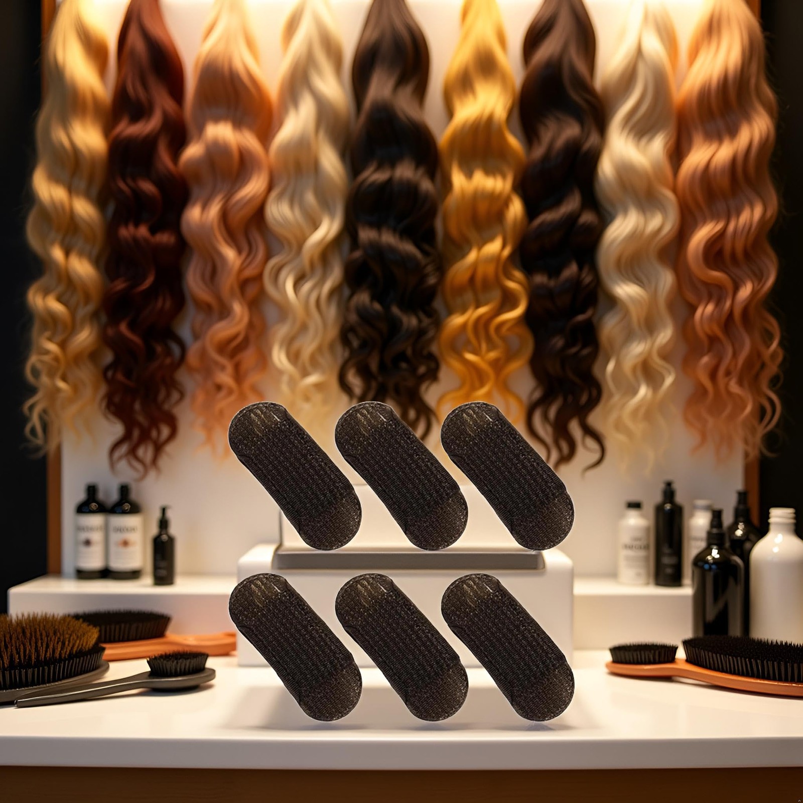 ZhangyiHot 6 Pcs Brown Sponge Volume Hair Bases Inserts Black