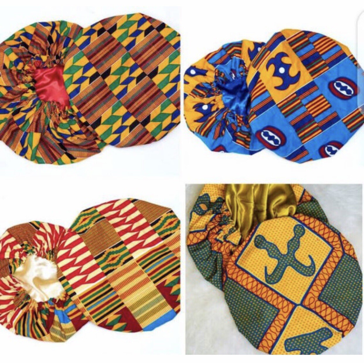 Wholesale (Bulk) Ankara/Bogolan/Kente Print Silk Lined Regular Hair Bonnet