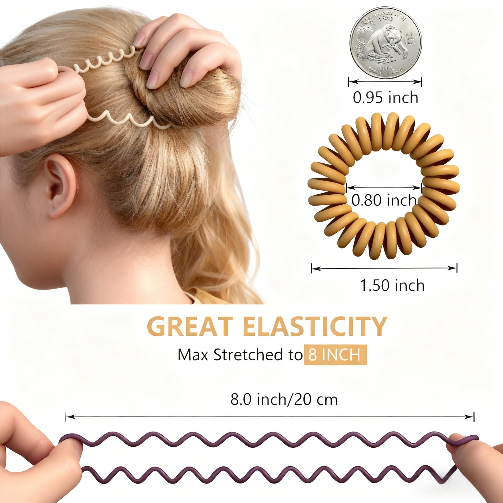 Hair Ties, 18 Count – Vintage matte color Spiral Hair Ties, No Crease, Suitab…
