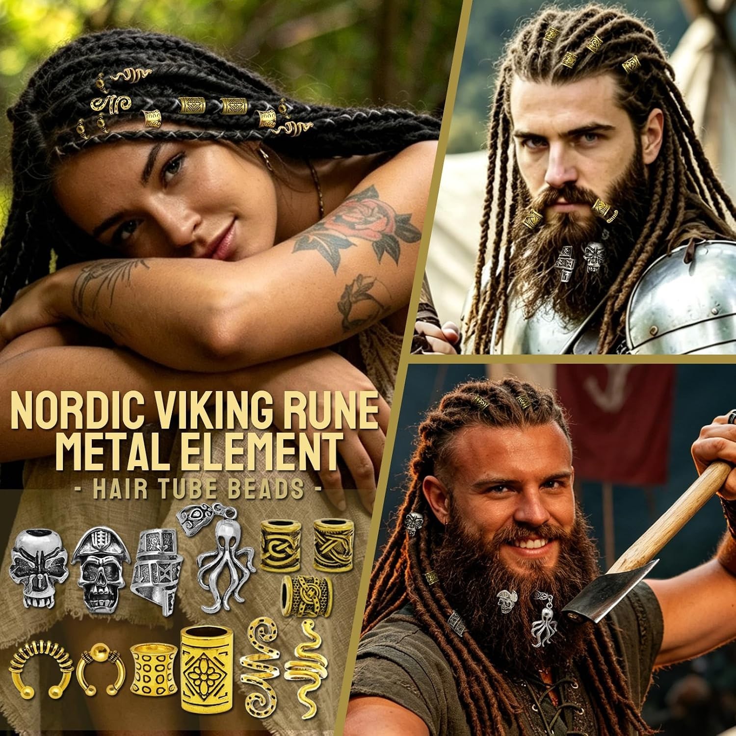 207Pcs Viking Hair Jewelry Nordic Runes Tube Beads,Accessories Kit for Braids…
