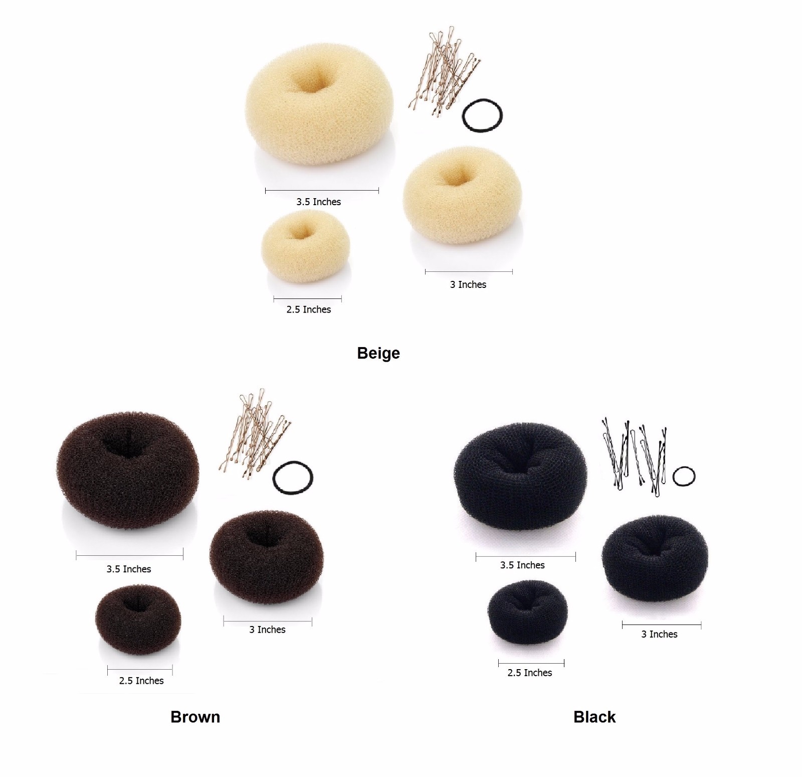3pcs Hair Donuts Bun Maker Ring Style Mesh Chignon Ballet Dance Sock Bun Updo