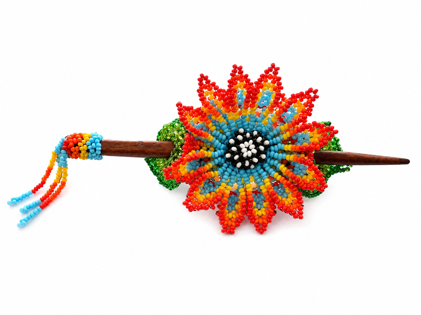 Guatemala Artisan Beaded Floral Hair Barrette Wooden Hair Accessory #2026053002