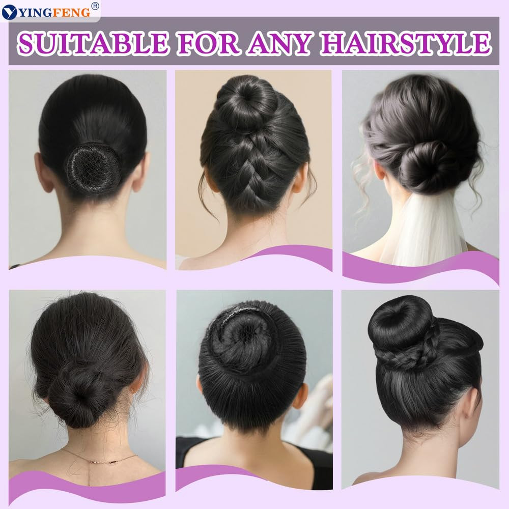 YINGFENG 134 Pcs Black Hair Bun Maker Kit Medium – 4 Bun Hair Pieces for Women,