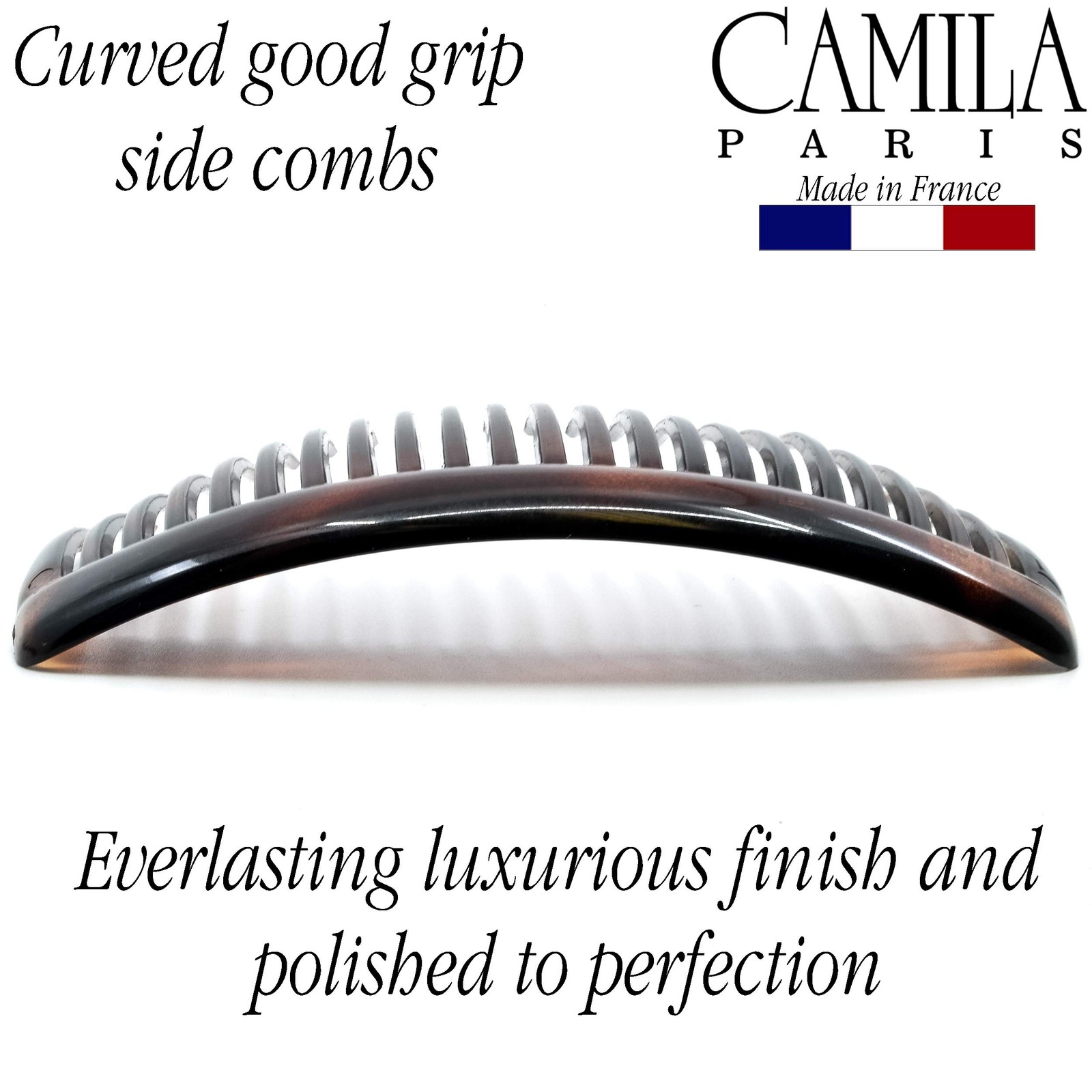 Camila Paris AD66/2 French Side Comb Large Curved 2 Count (Pack of 1), Brown