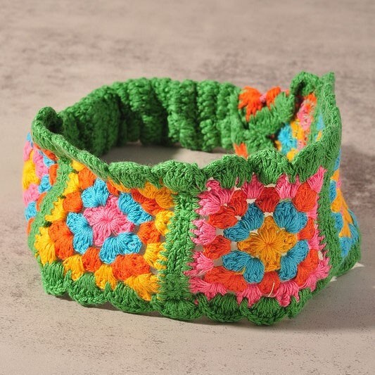 NEW Floral Patchwork Crochet Knit 100% Cotton Soft Hair Accent Headband Hairband