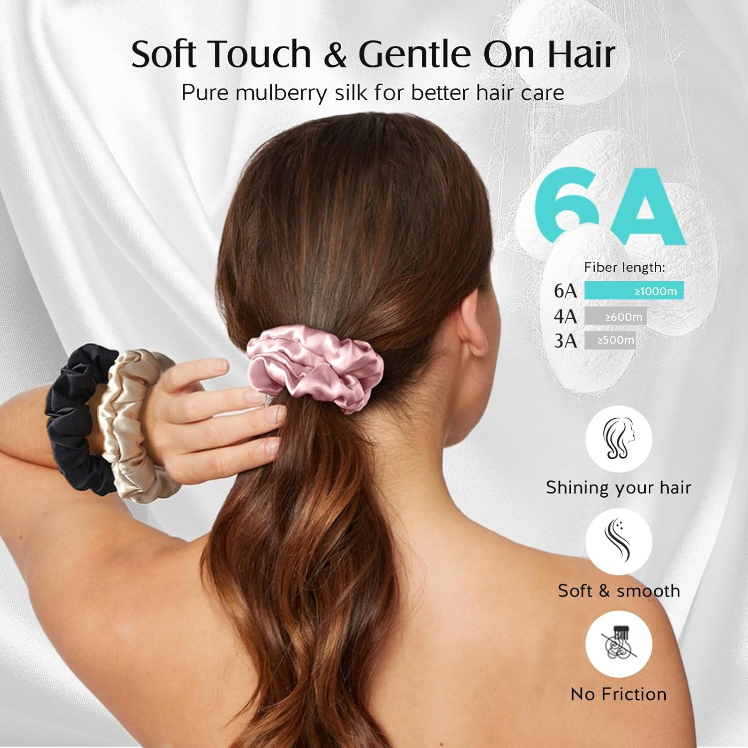 3 PCS 100% Mulberry Silk Scrunchies for Women Girls, 22 Momme Soft Hair Ties for
