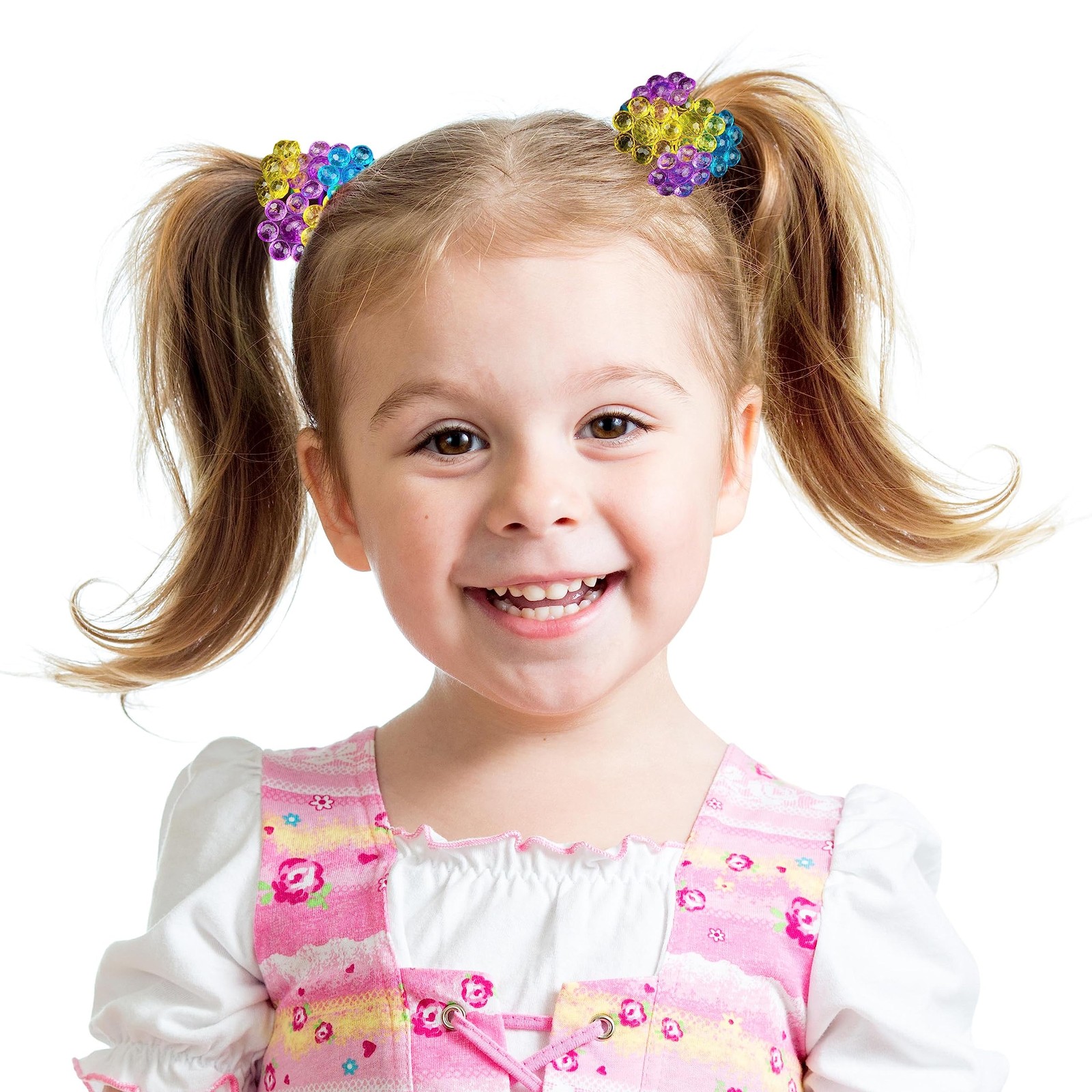 24pc Flower-Shaped Bright Multicolored Twin Bead Ponytail Elastics