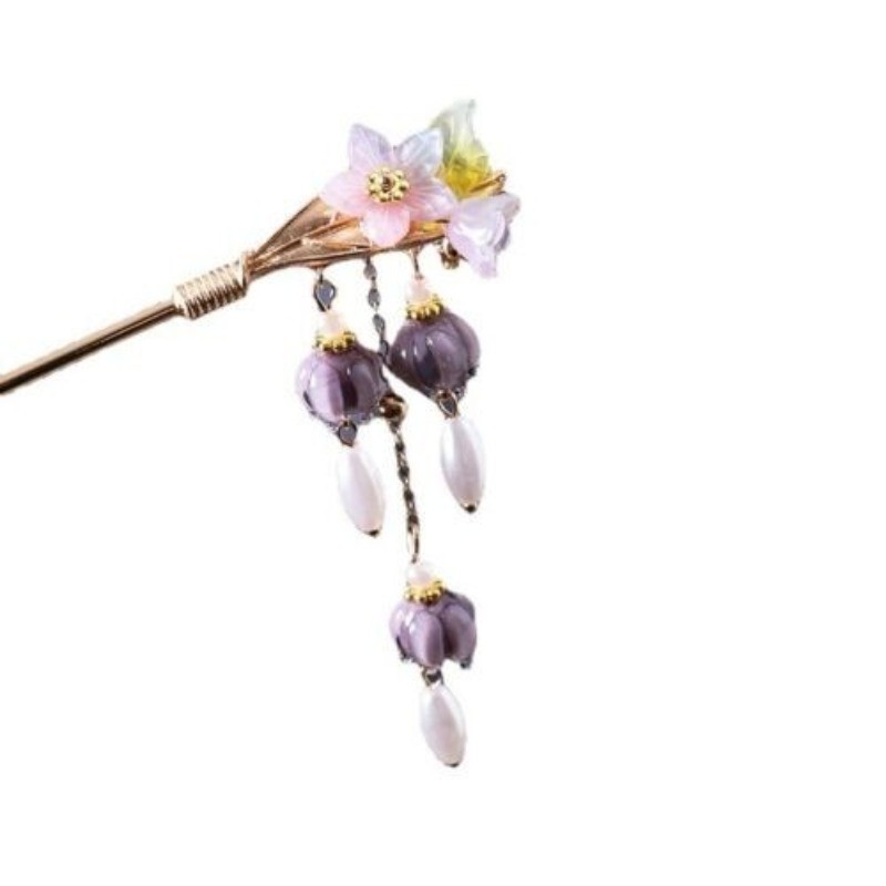 1Pc Chinese Ancient Hanfu Hairpin Purple Step Shake Tassels Elegant Headdress