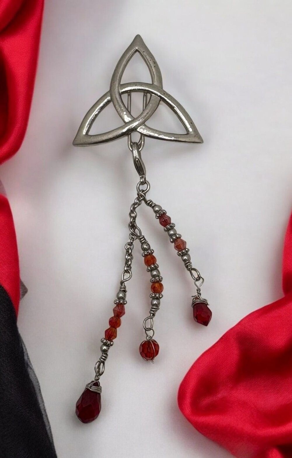 Vintage Celtic Trinity Knot Hair Hook Accent Silver Tone Beaded Dangle Tassel