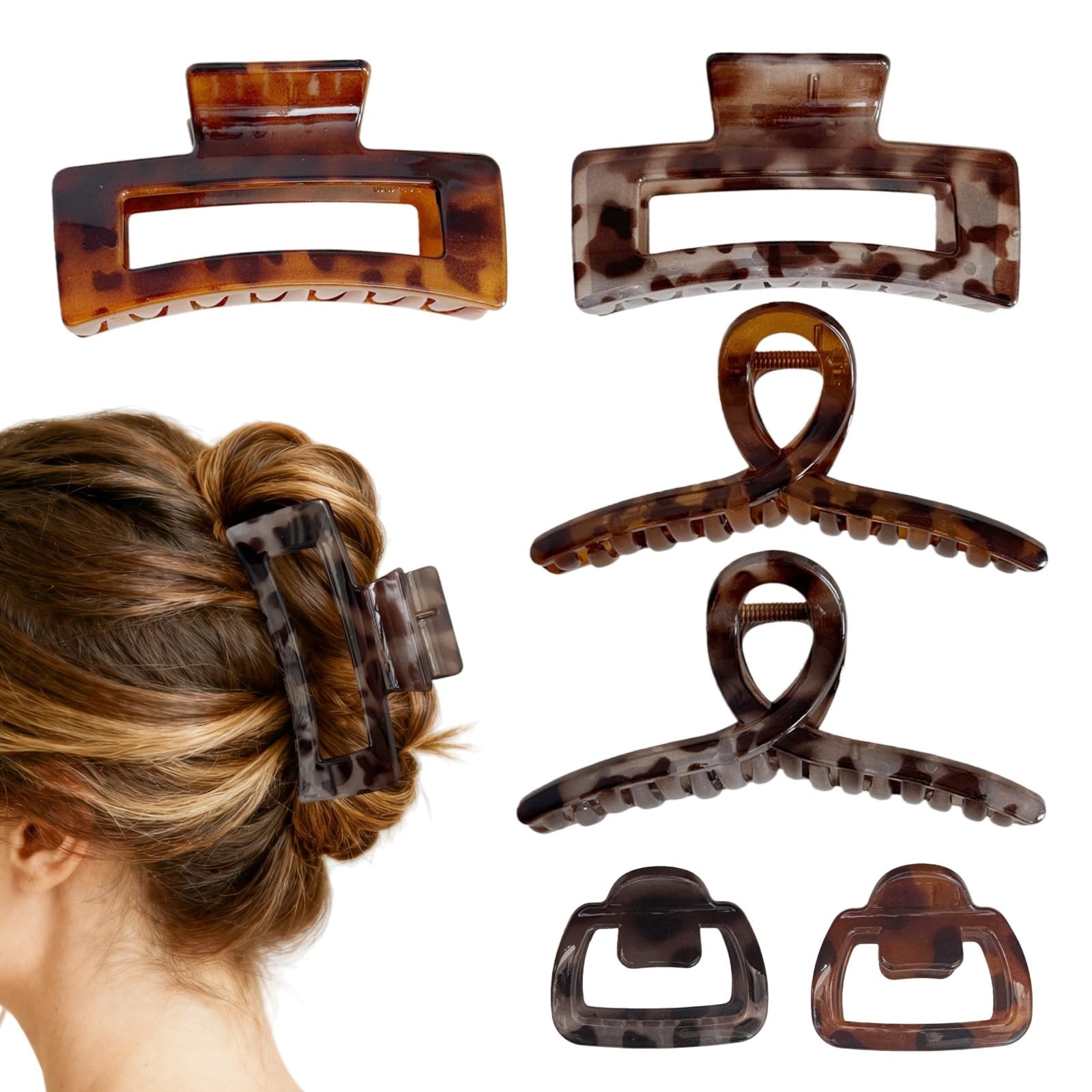 6 Pieces Hair Claw Clips for Women, Tortoise Shell 1 Count (Pack of 6), Brown