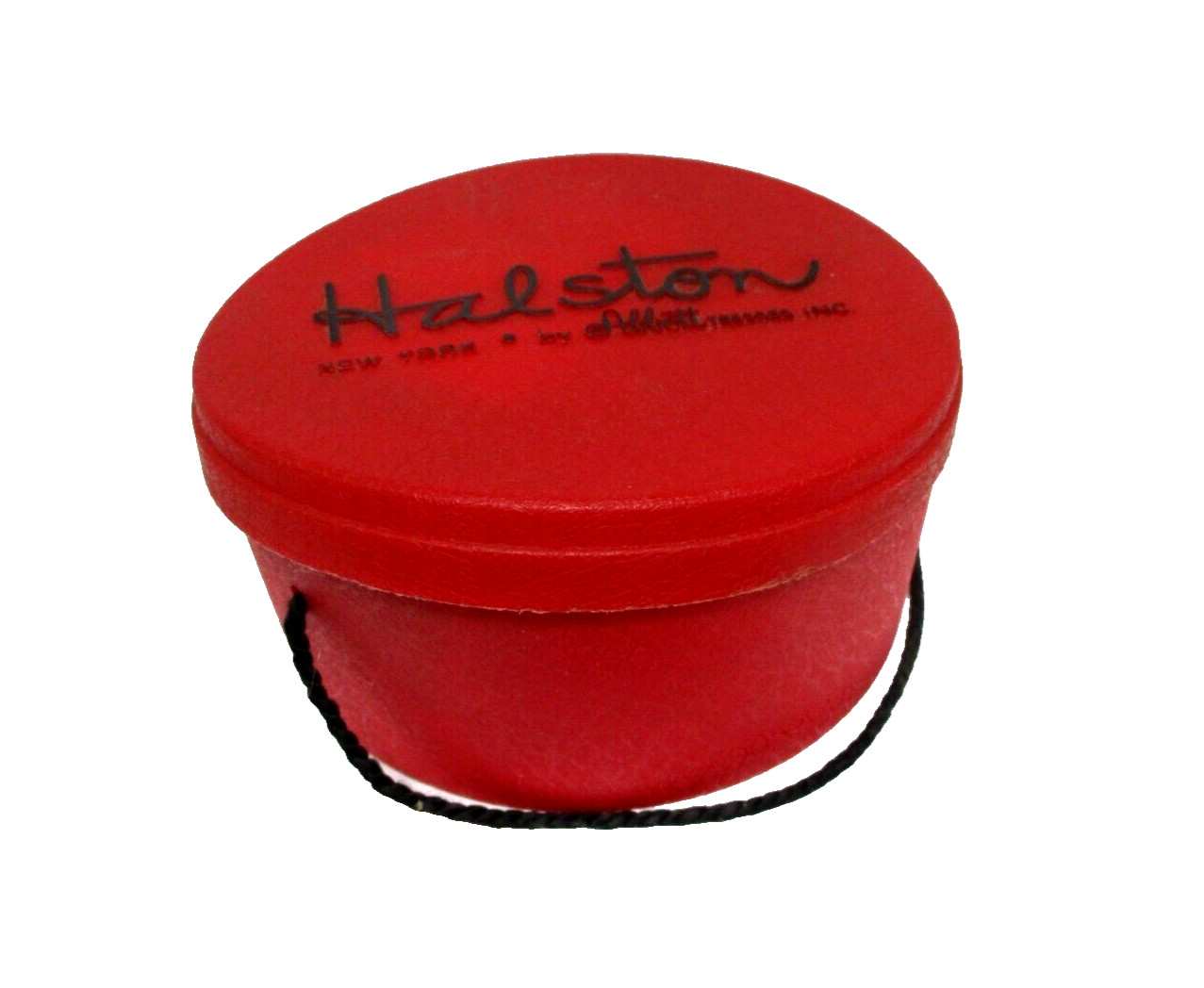 Halston vintage red plastic hat wig container with strap and hair piece Hedi