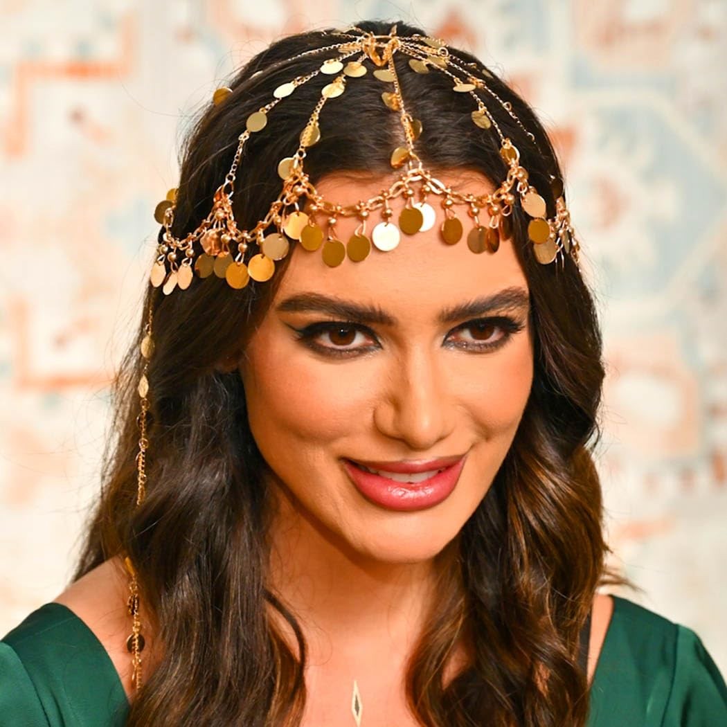 Sequin Head Chain Gold Headpiece Cap Festival Costume Headband for Women