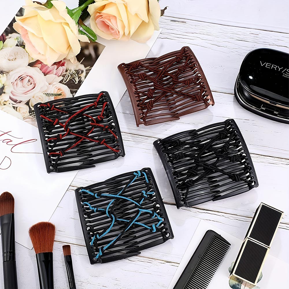 Stretchable Secure-Grip Comfortable 6-Piece Adjustable Elastic Double Hair Combs