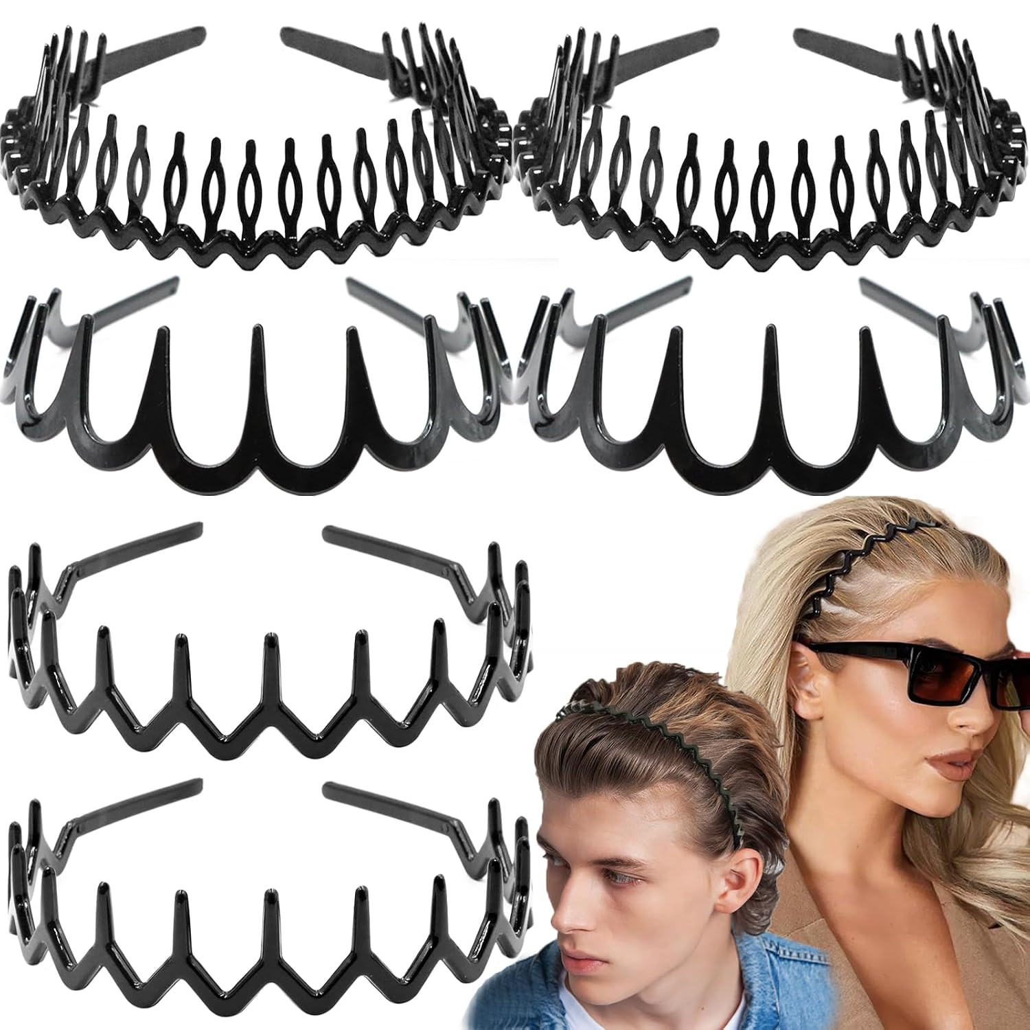 6 PCS Zig Zag Headbands Plastic Wavy Hair Head Band Comb with Teeth Hoop Accesso