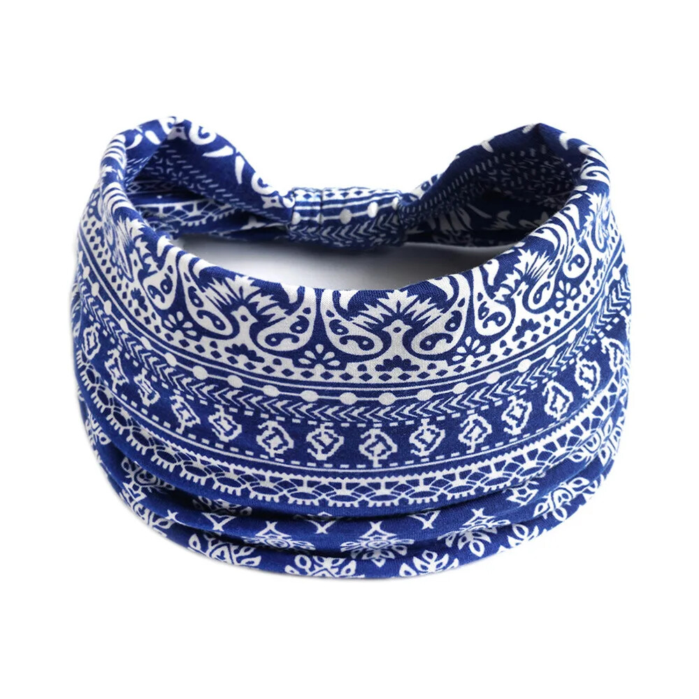 Bohemian Headbands for Women Cashew Flower Head Band Yoga Sports Hairband wide