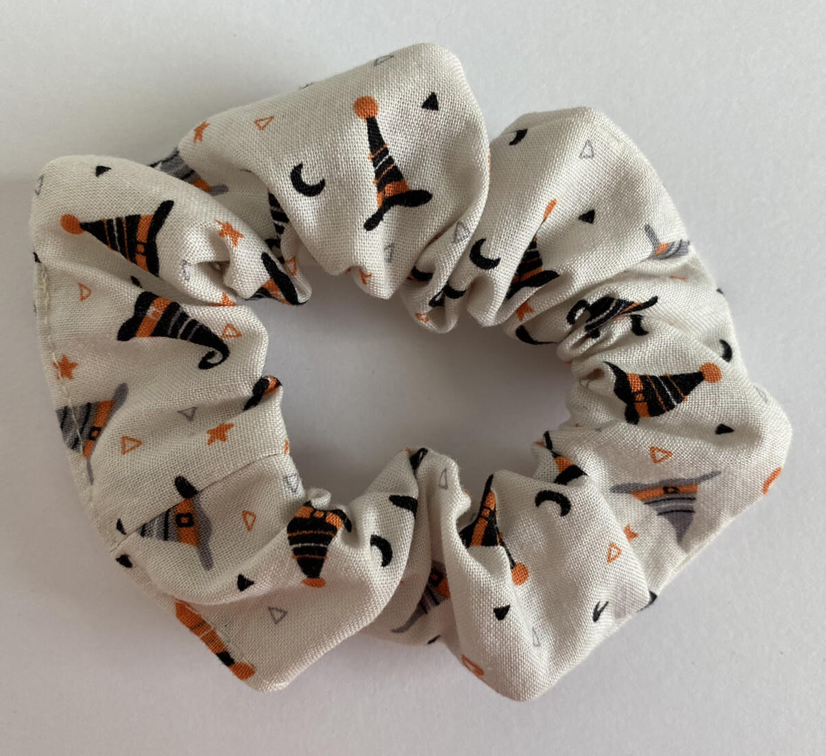 Witch Hat Halloween Black Orange Hair Scrunchie Ponytail Holder Handmade Moon