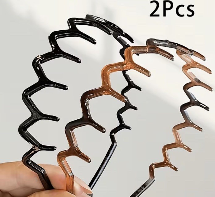 Black Brown Zigzag Plastic Headband Geometric Shape Hair Accessory for Women