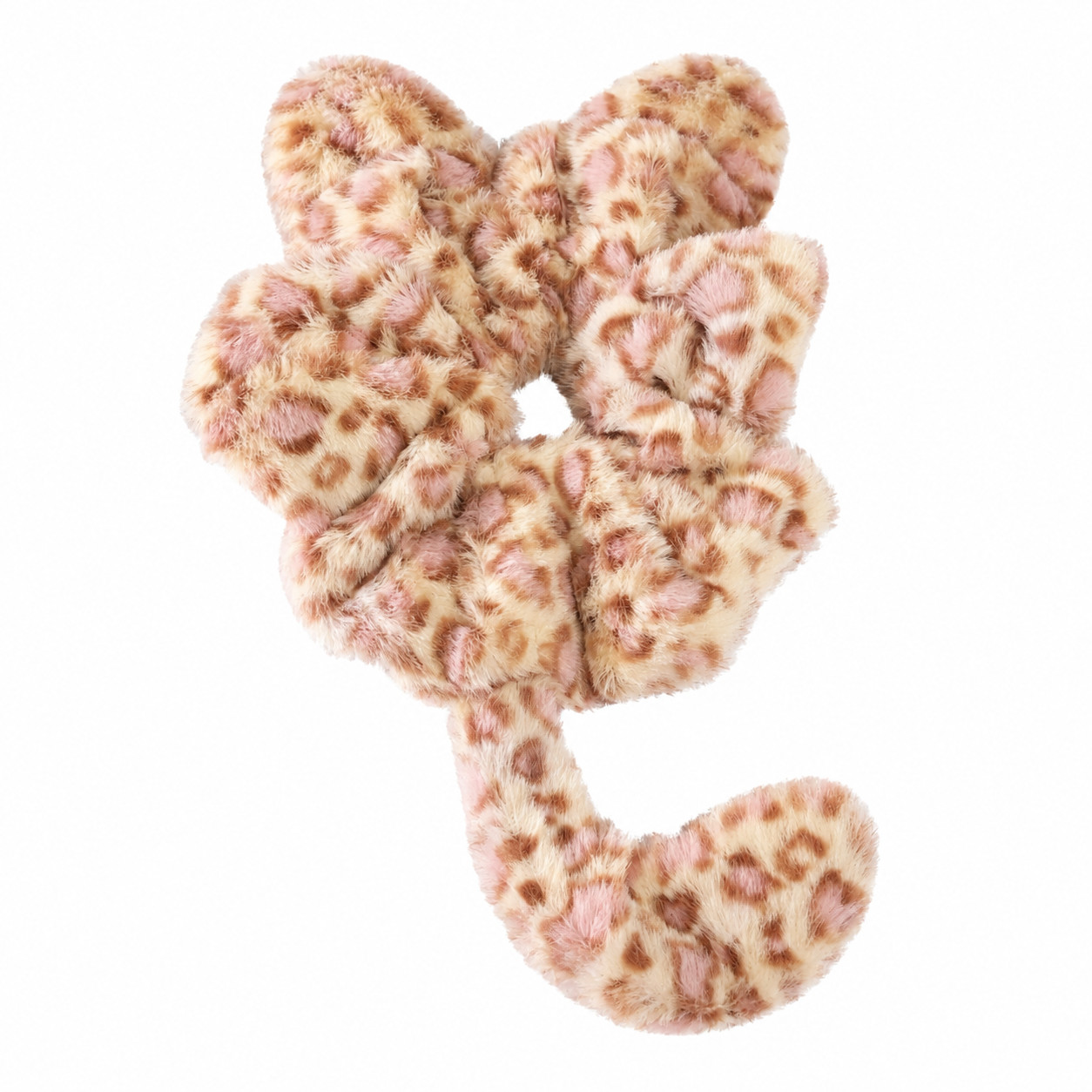 Pink Fluffy Cat Scrunchie Plush Leopard Hair Tie Cute Curly Fur Hair Accessory