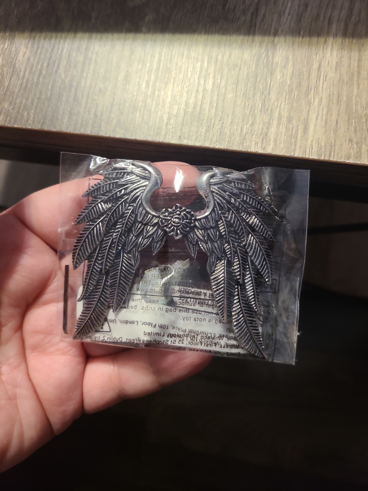 Angel wing feather hair barrette Metal Aloud Silver W/black Accents New Goth