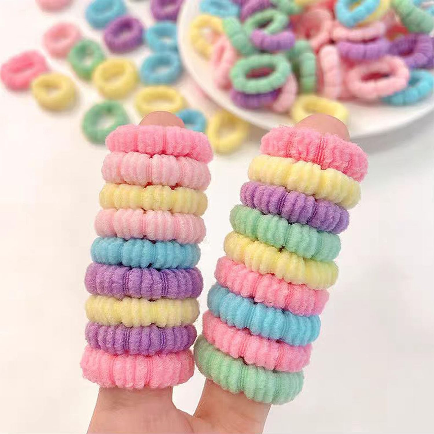 500 PCS Multicolor Cotton Hair Ties, Small Seamless Kids Hair Ties – Soft No-C