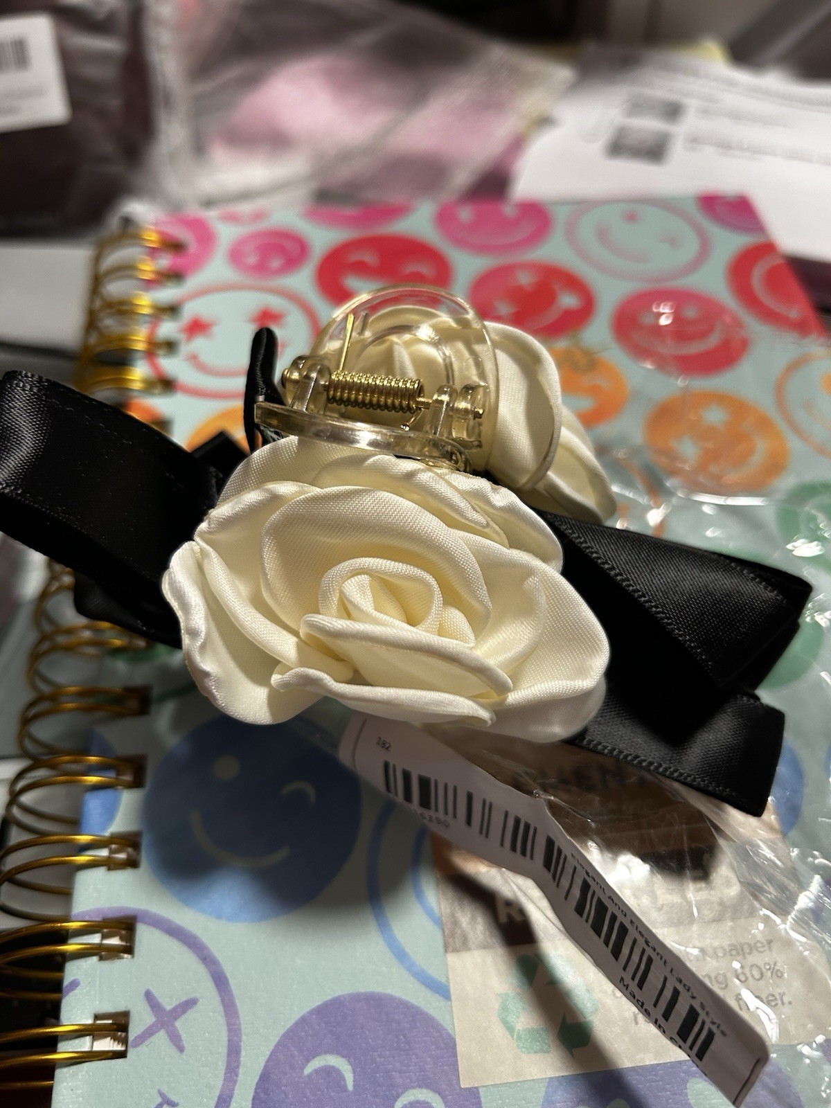 Clementine Flower Hair Claw Clip White Fabric Eco-Friendly Solid for Women