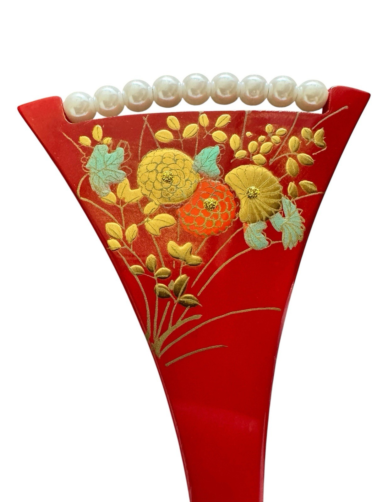 Vintage Japanese Kanzashi Style Lacquer Hair Stick Floral Pearl Hair Ornament