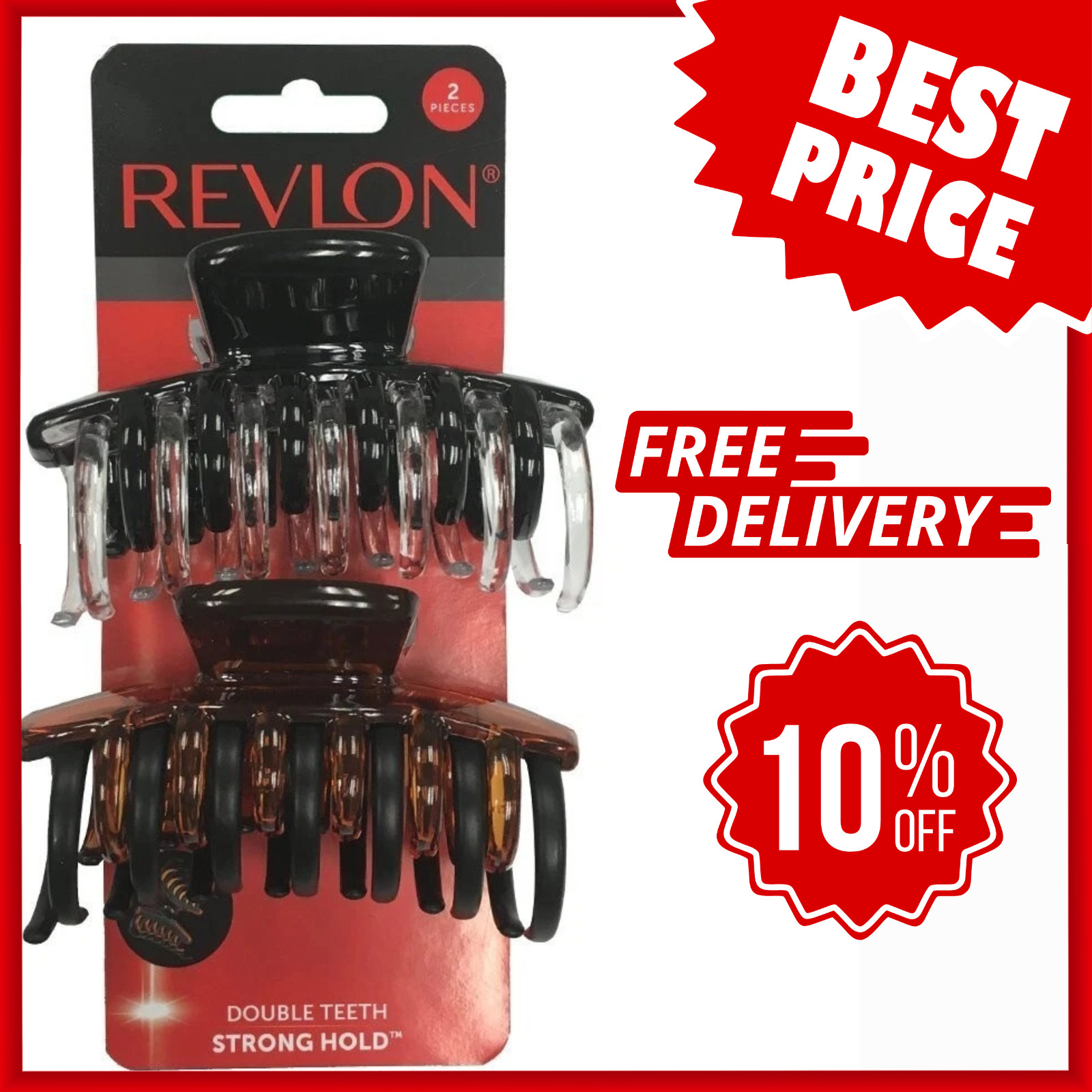 Revlon Strong Hold Hair Claw Clips, Brown/Black, 2 Count (Pack of 1)