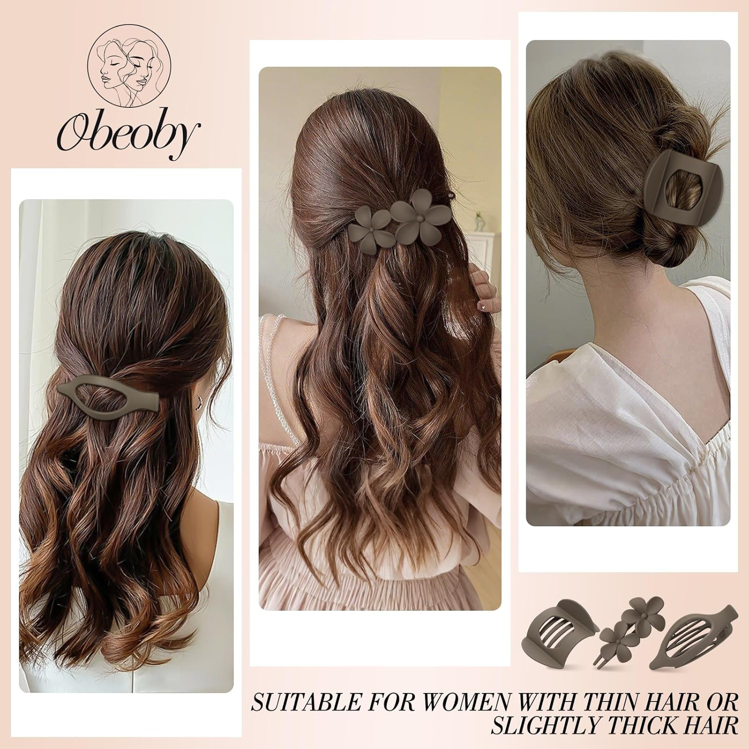 10 Pcs Flat Hair Clips for Women, 3 Styles French Flat Claw Clips for Thin Thick