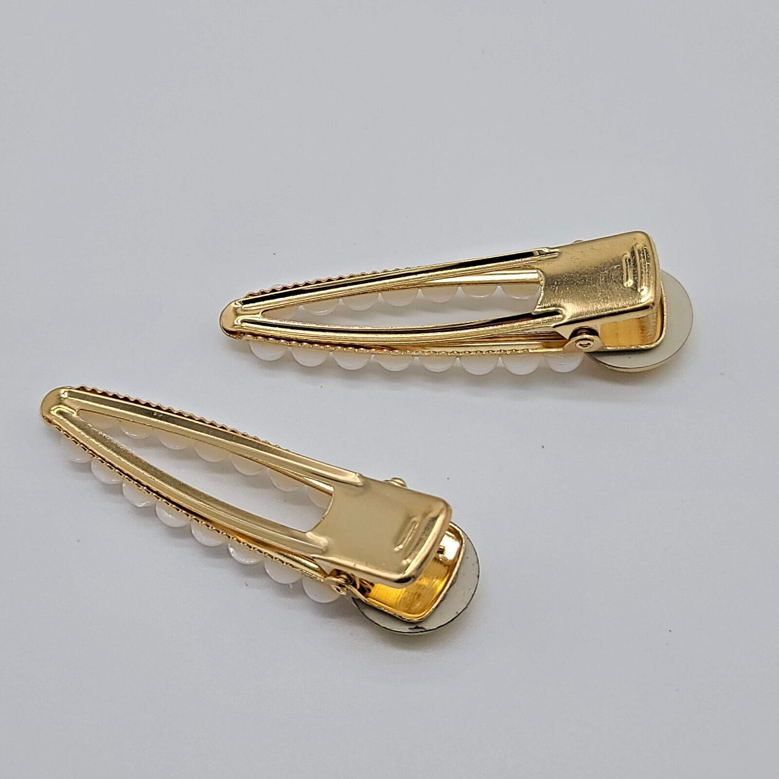 Gold Hairclip Set, White Pearls & Yellow Enamel Smiley Faces