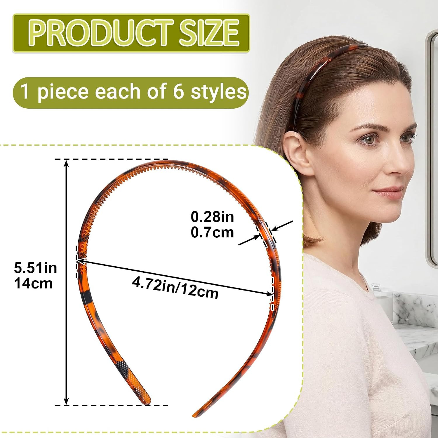 6Pcs Skinny Headbands for Women, Plastic Thin Headband with Teeth, Non-Slip Plai