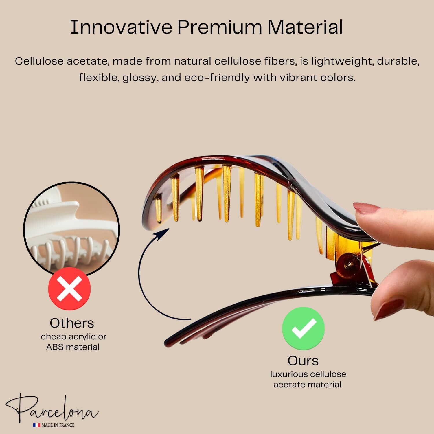 Parcelona French Tortoise Shell 3″ Medium Hair Claw Clips for Women Hair – 2 Pcs