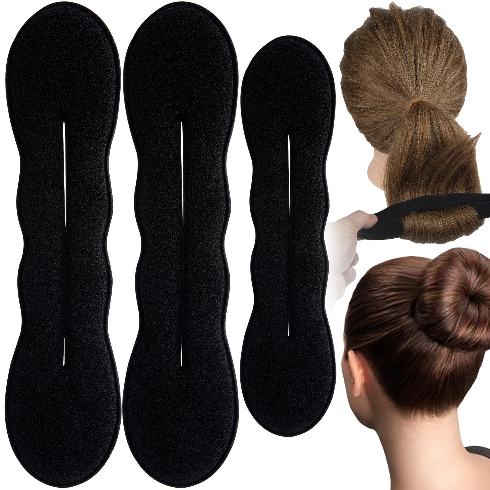 Lekgavd 3 PCS Hair Bun Maker, 2 1 Count (Pack of 3), Black,2 Sizes,3