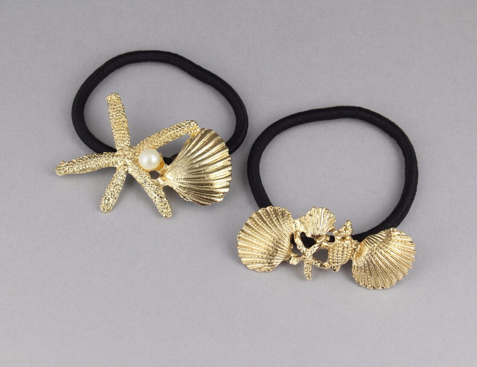 Gold starfish ponytail holder cuff gold hair tie pony tail star fish sea shell