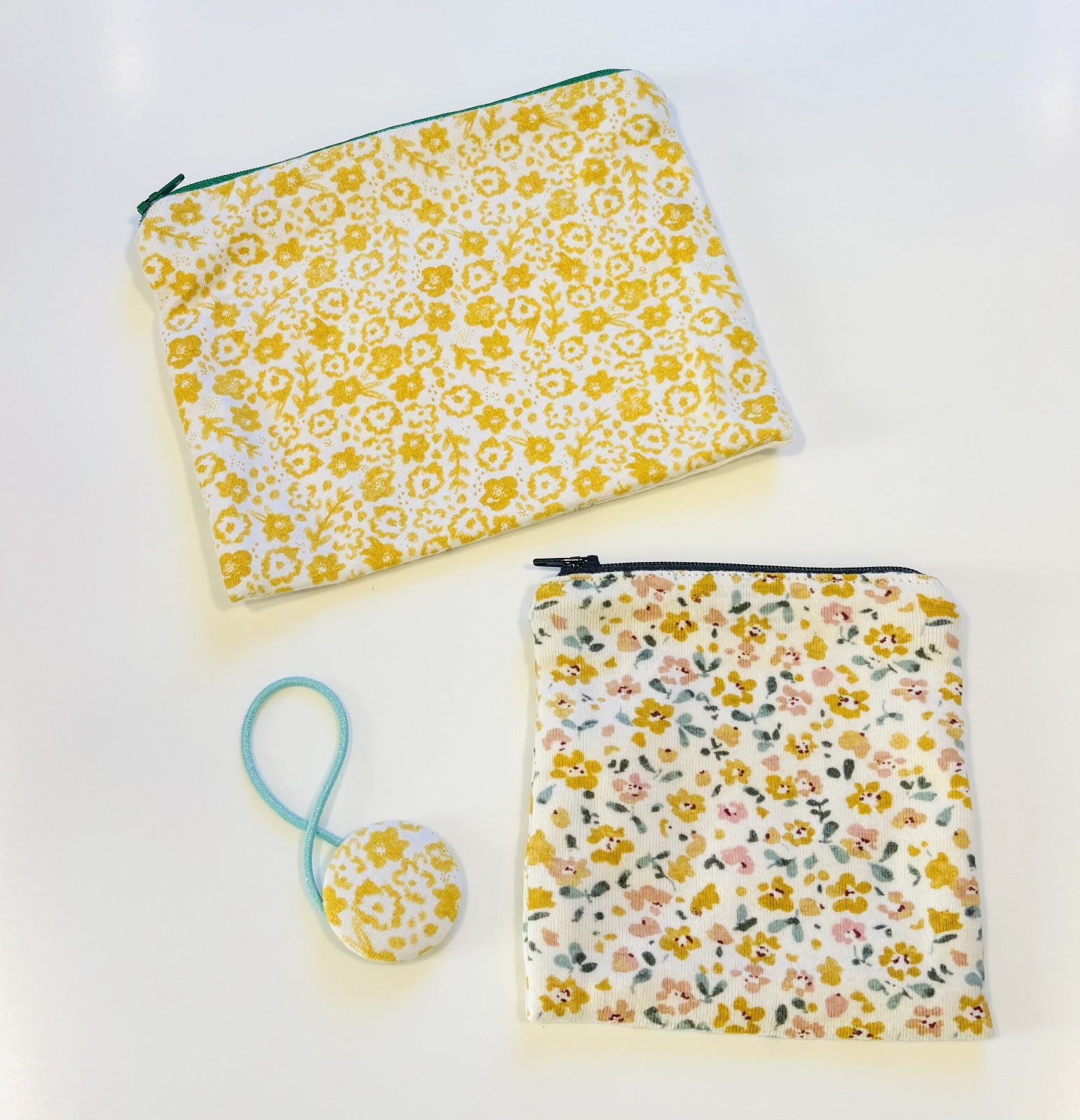Handmade Floral Zip Pouch & Hair Tie Set – Upcycled Fabric, Eco-Friendly Gift