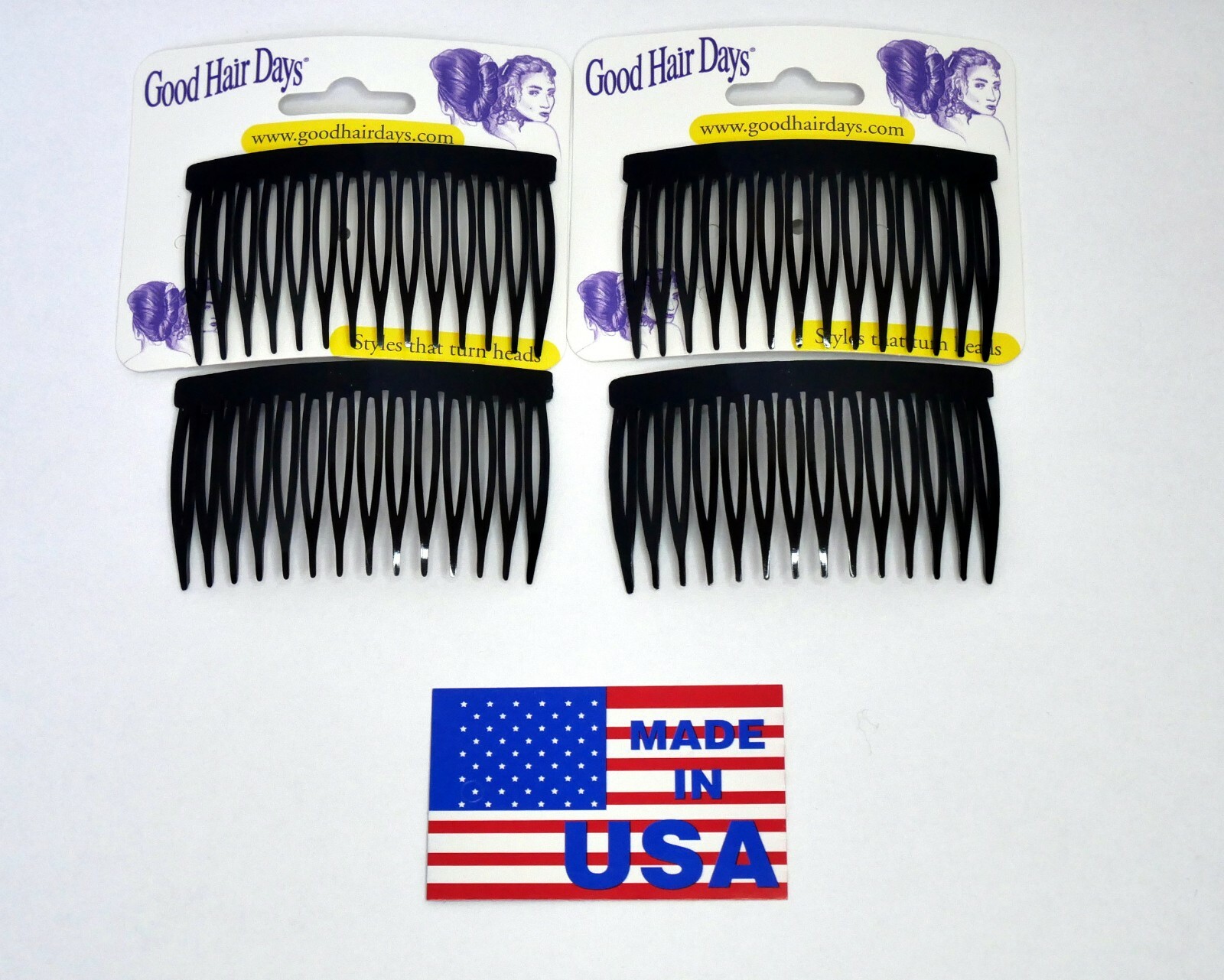 4 Combs x Good Hair Days 2 7/8″ Black Side comb hair comb Made in USA 42201