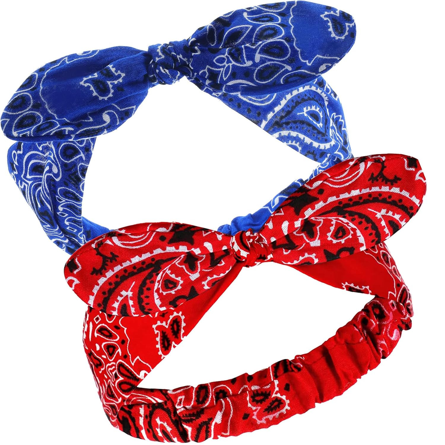 2 Pcs Bandana Headband for Women, Knot Retro Paisley Print Bandana 4Th of July P