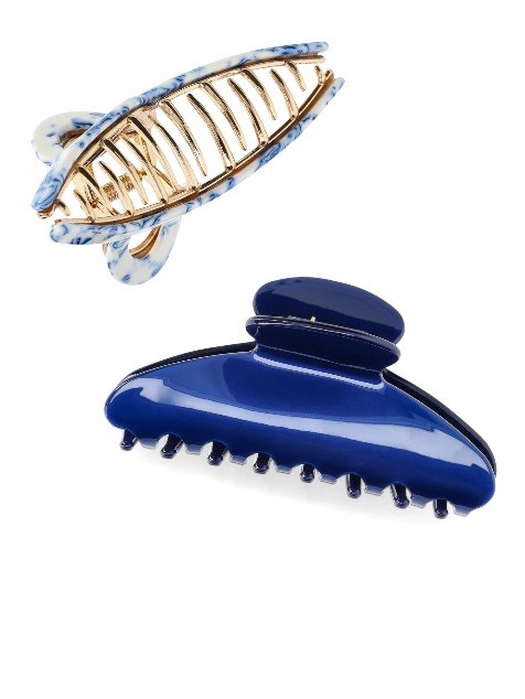 Time and Tru 2 Pack Hair Claws, Looped And Braided PU Hair Claws Blue & Brown