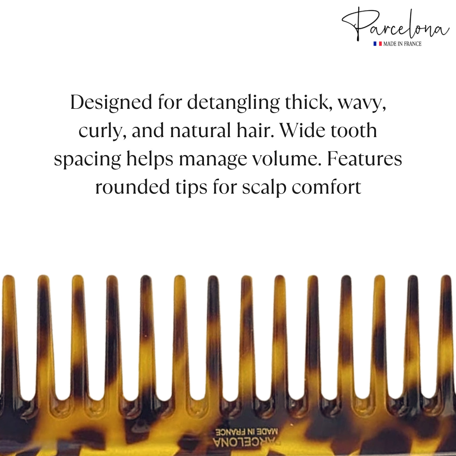 Parcelona 2pc Wide Tooth Comb Set French Cellulose Acetate Hair Detangler Combs