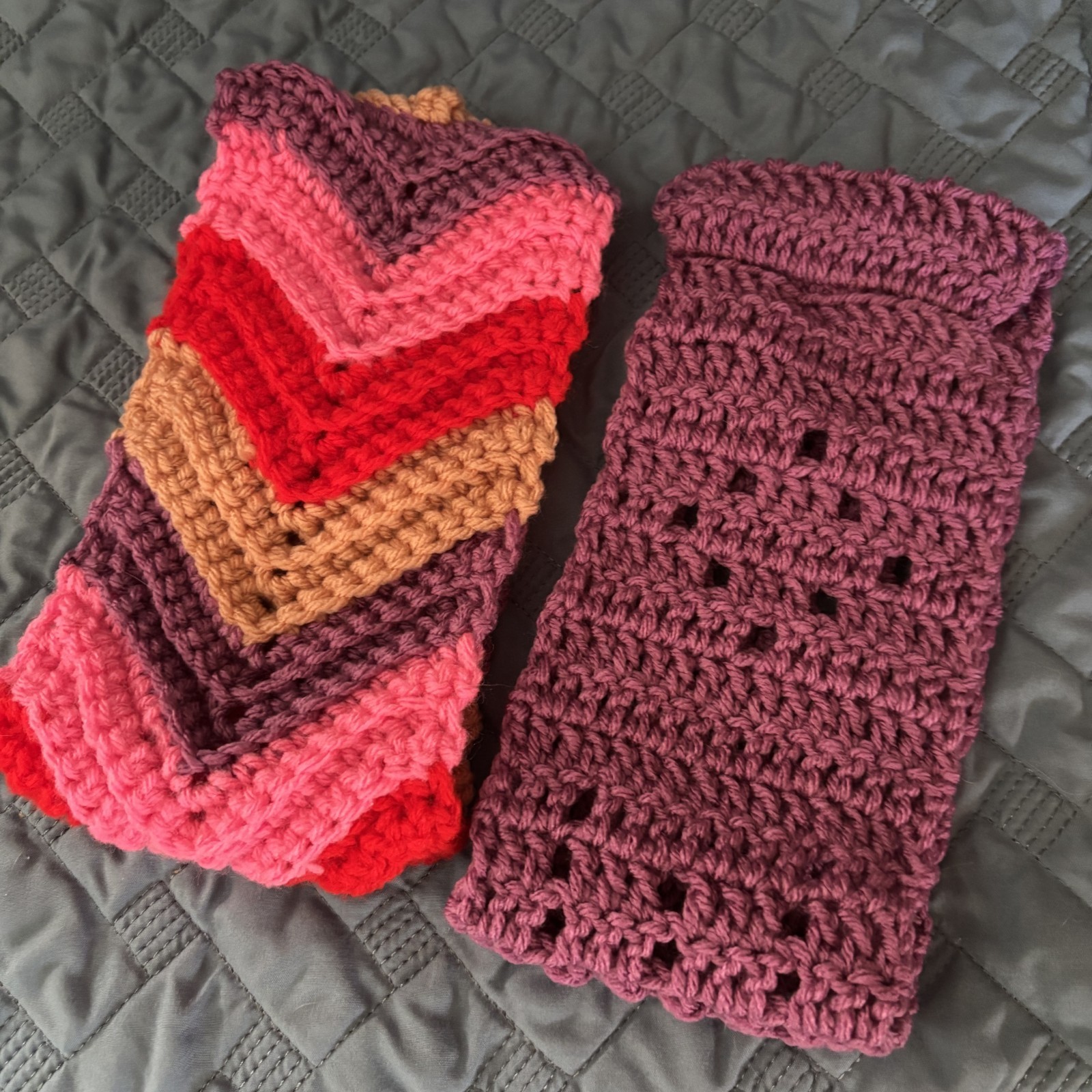 Headbands Ear Warmers Hairbands 2 Handmade Crochet 20″ Teen Adult Wide Pink/Wine
