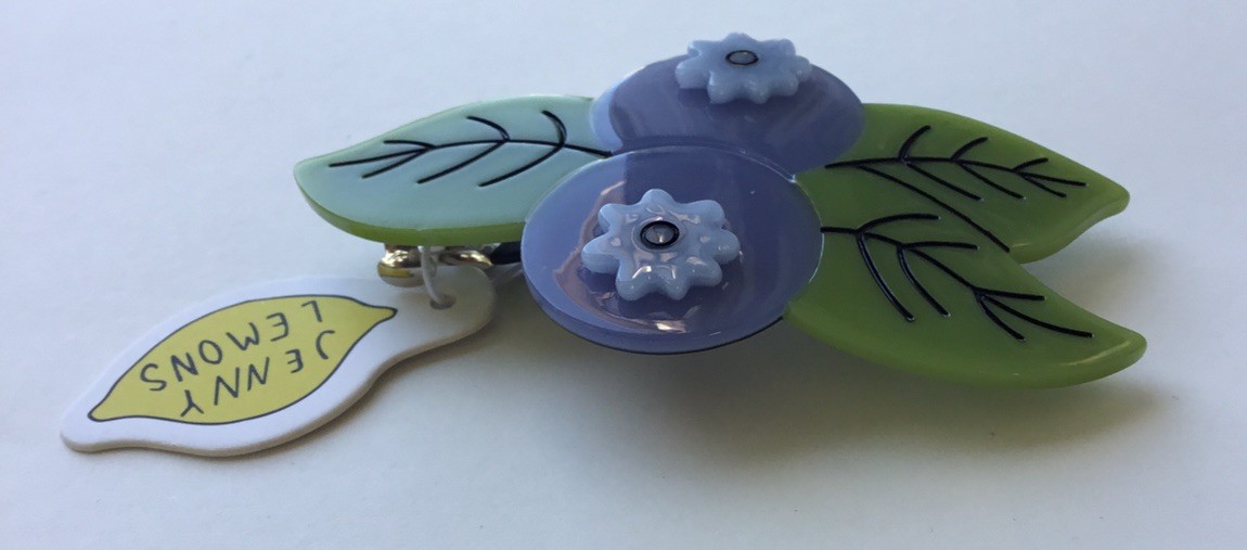 NWT Designer Jenny Lemons Acrylic Blueberry Hair Accessory Barrette Signed